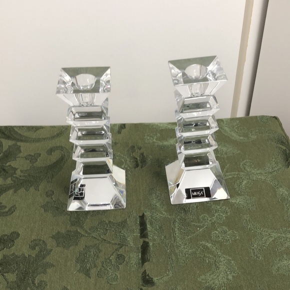 MIKASA ART DECO  CRYSTAL CANDLE HOLDERS - Picture 4 of 6